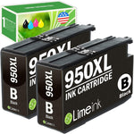 Limeink 2 Black Compatible Ink Cartridges Replacement for HP 950 950XL for OfficeJet Pro 8100 8600 8610 8615 8620 8625 8630 Combo Printer Cartridge