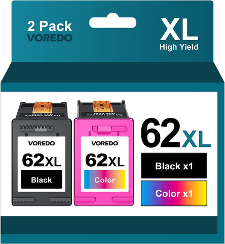 62XL Black and Color Combo Pack for HP 62XL 62 XL for Envy 5540 5542 5545 5640 5642 5660 5664 5665 7640 7645 8000 8005 OfficeJet 200 250 5740 5742 5743 5745 8040 8045 (2 Pack)