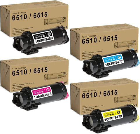 6510 / 6515 Extra High Capacity Toner Cartridge 4-Pack (BK/C/M/Y) 106R03480 106R03477 106R03478 106R03479 VASRINK Compatible Replacement for 6510, WorkCentre 6515 Printer Toner