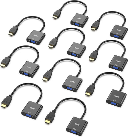 BENFEI HDMI to VGA, 10 Pack, Gold-Plated HDMI to VGA Adapter (Male to Female) for Computer, Desktop, Laptop, PC, Monitor, Projector, HDTV, Chromebook, Raspberry Pi, Roku, Xbox and More - Black