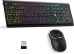 MageGee V650S Wireless Keyboard Mouse Combo, 2.4G Full Size RGB Backlit Silent Ultra-Thin Gaming Keyboard and Mouse Set with Number Pad for Windows, Desktop, Laptop, PC (Black)