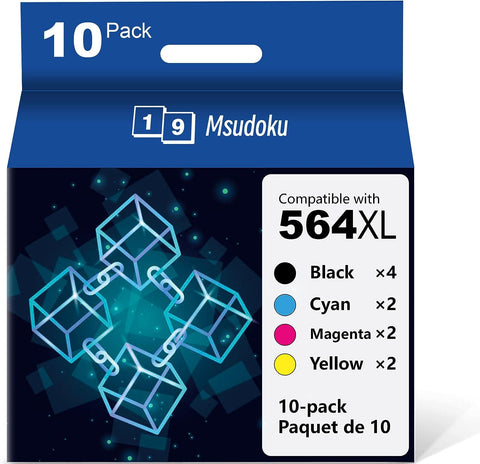 Msudoku High-Yield 564XL Ink Cartridge Combo Pack(10 Pack) Replacement for HP 564 564XL Ink Cartridge Compatible with HP Photosmart 7520 5520 6520,Deskjet 3520,Officejet 4620 Printer(4BK/2C/2M/2Y)