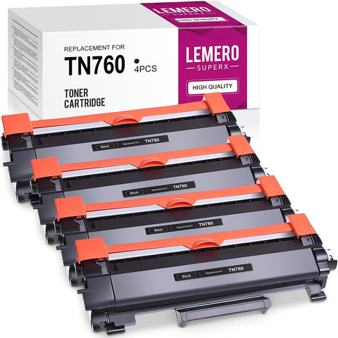 TN760 LemeroSuperx Compatible Toner Cartridges Replacement for Brother TN760 TN 760 TN730 Work for HL-L2350dw HL-L2370dw HL-L2370dw HL-L2395dw (Black, High Yield, 4 Pack)