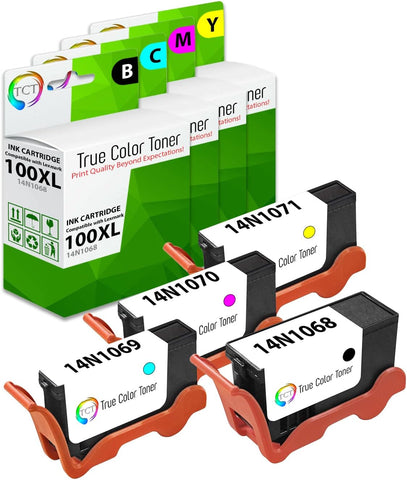 TCT Compatible Ink Cartridge Replacement for Lexmark 100XL 100 XL High Yield Works with Lexmark Genesis S815 S816, Interact S605 S301 Printers (Black, Cyan, Magenta, Yellow) - 4 Pack