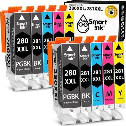 Smart Ink Compatible Ink Cartridge Replacement for Canon 280 281 PGI-280XXL CLI-281XXL (10 Combo Pack) to use with Pixma TR8520 TS9120 TS6120 TR8620 TR8620a TS6320 TR7520 TS6220 (PGBK & BK/C/M/Y)