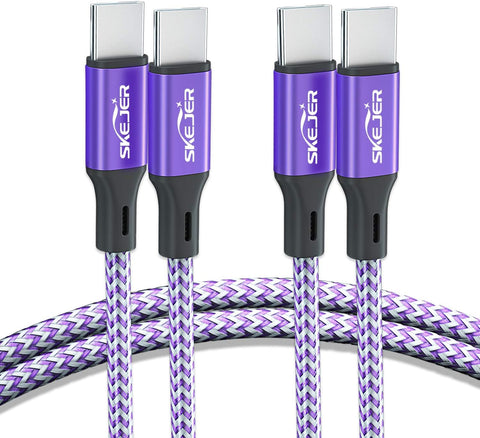 SKEJER USB C to C Charger Cable, Fast Charging Syncing, Type C Data Cable Nylon Braided Cord ype C Charger[2 Pack] 3.3ft+3.3ft,Purple