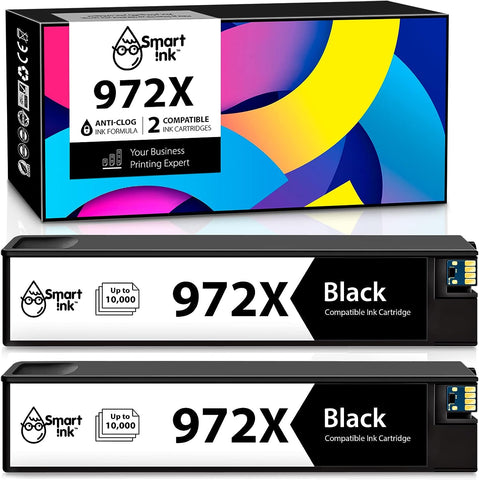 Smart Ink Compatible Ink Cartridge Replacement for HP 972X 972 X (2 Black Pack) to use with PageWide Pro 477dw 577dw 452dw 477dn 452dn 577z 552dw P55250dw Printers