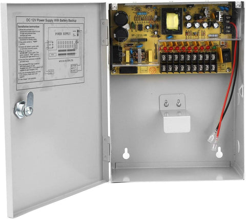 Metal Power Supply Box, 12V 10A 9CH UPS PWM Access Control Box with Delayed Power Off Function