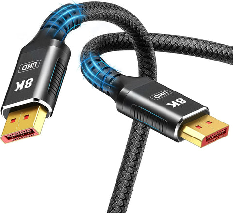 Snowkids 8K DisplayPort Cable 1.4 10FT, Display Port Cable 144hz, Ultra High Speed 32.4Gbps, DP Cable 8K@60hz, 4K@144Hz, 1080P@240hz, HDR, HBR3 Display Port Cord for Laptop/PC/TV/Gaming Monitor-Black