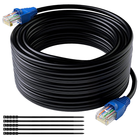 Cat5e Outdoor Ethernet Cable 100 Feet, Cat 5e Heavy Duty Internet Network LAN Cable, More Flexible Than Cat 6, Waterproof, PVC & LLDPE UV Double Jackets for in Wall, Direct Burial, Router, POE, Indoor