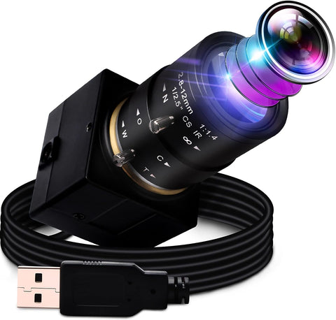 1080P USB Camera with Microphone Manual Zoom 5-50mm Webcam 0.01LUX Low Light Variable Focus PC Camera Zoomable H.264 Mini UVC USB2.0 USB with Camera for Computer Audio Video Close-up Camera