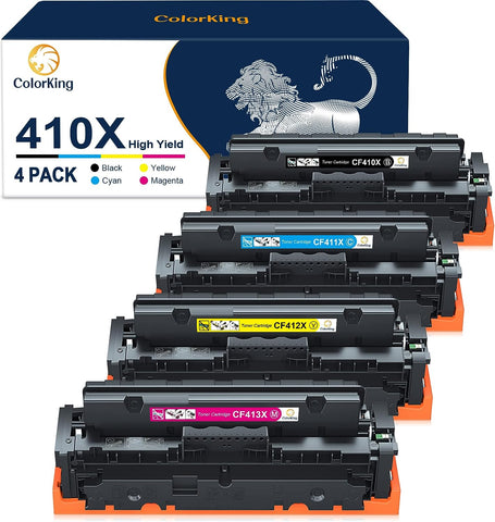 ColorKing Compatible Toner Cartridge Replacement for HP 410X 410A CF410X CF410A 411X 412X 413X for Color Pro MFP M477fnw M477fdw M477fdn M452dn M452nw M452dw Printer (Black Cyan Yellow Magenta,4-Pack)