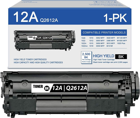 1 Pack 12A Q2612A Black Compatible Q2612A Toner Replacement for HP 1020 1022 1022n 1022nw 1010 1012 1015 1018 3052 3055 3030 3020 3380 3015 M1319f M1120 M1005 MFP 1020 Plus Printer Ink Cartridge.