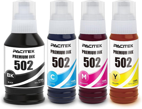 PACITEK 502 Compatible Refill Ink Replacement for T502 Used for ET-2850 ET-2760 ET-3850 ET-3710 ET-3750 ET-3760 ET-4850 ET-4750 ST-2000 Printer (Black, Cyan, Magenta, Yellow)