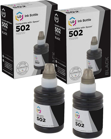 LD Products Compatible Ink Bottle Replacement for Epson 502 T502120-S (2 Pack - Black) Compatible with Epson ET Series, Epson Expression and Epson Workforce