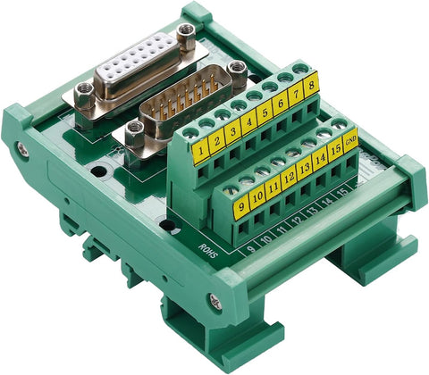 Jienk DB15 Male/Female D-SUB Din Rail Mount Interface Module, RS232 D-SUB Serial to 15Pin Port Terminal D-sub Terminal Block Breakout Board