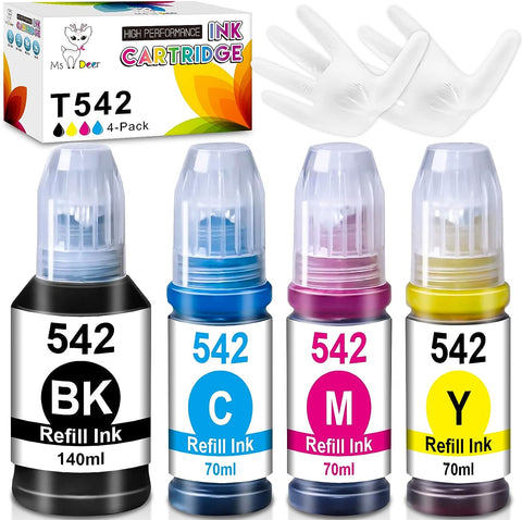 Miss Deer 542 Refill Ink Bottle Replacement for T542 Pigment Ink Compatible with EcoTank ET-5800 ET-5850 ET-5880 ET-16600 ET-16650 ST-C8000 ST-C8090 Printer (Black, Cyan, Magenta, Yellow) 4-Pack