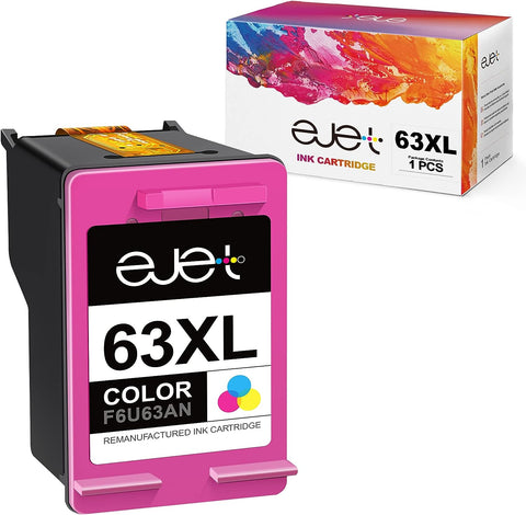 ejet Higher Yield 63XL Color Ink Cartridges Replacement for HP 63 Color Ink Cartridge 63XL to use with OfficeJet 3830 Envy 4520 4512 Officejet 4650 5255 Deskjet 1112 3634 3632 Printer (1 Tri-Color)