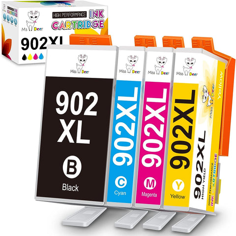 Miss Deer Upgraded Compatible 902 Ink Cartridges Replacement for HP 902 XL 902XL Combo Pack for OfficeJet Pro 6978 6968 6962 6975 6960 6970 6979 6950 6954 Printer (Black Cyan Magenta Yellow) 4-Pack