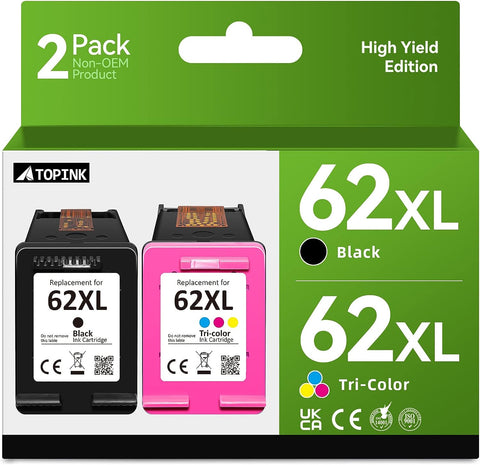 62XL Black/Tri-Color Ink Cartridges Replacement for HP 62 Ink 62XL Combo (2 Pack) Work with Envy 5640 5660 5540 7640 5661 5542 5642 5643 5661 7643 7645, OfficeJet 200 250 5740 5741 5745 5746 Printer