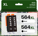 Axlio 564XL Black Ink Cartridges Replacement for 564 564 XL, High-Yield Compatible for Photosmart 5520 5525 6520 7520 5510 6510 7510 7525, Premium C309G(2Pack)