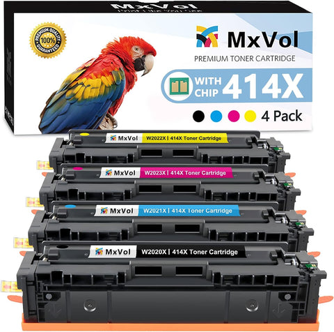 MxVol 414X Toner Cartridges 4 Pack High Yield ?Shows Ink Level? Compatible Replacement for HP 414X 414A W2020X W2020A for HP Color Pro MFP M479fdw M454dw M479fdn M454dn Printer Toner (4-KCMY)