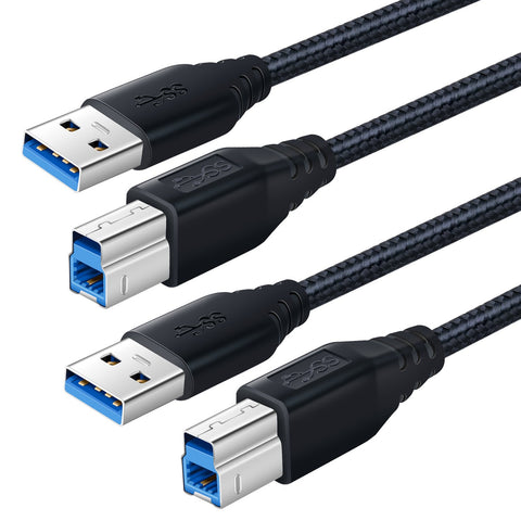 OKRAY USB A to USB B 3.0 Cable 2Pack 6FT Superspeed Type A to B Male to Male Cable Nylon Braided USB-A to USB-B Cord for USB Hub/External Hard Drivers/Docking Station/Scanner/Monitor/Printer (Black)