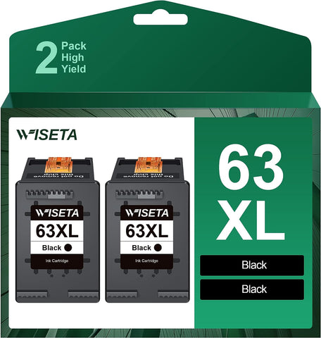 63XL Black Ink Cartridge Replacement for HP 63 XL 63XL Ink Compatible with Officejet 3830 5255 4650 3833 Envy 4520 Deskjet 1112 3637 3630 3634 Printer(2 Black)