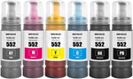 Pigment Ink Black 552 + Dye Ink Color 552 Compatible Refill Bottle Ink Replacement for Epson 552 T552 Work for EcoTank ET-8500 ET-8550 Printers (6 Packs, BK/PBK/C/M/Y/GR 70ml)