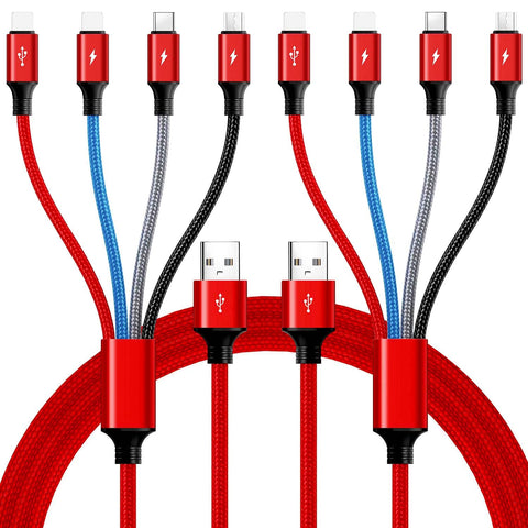 Multi Charging Cable, 10Ft 2Pack Multi Fast Charging Cord Braided Universal 4 in 1 Multi Charger Cable Long Multi USB Cable Adapter IP/Type C/Micro USB Port for Cell Phones/Tablets/Samsung Galaxy/More