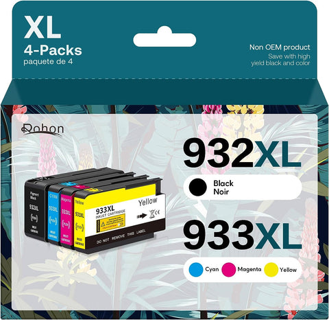 Rohon Compatible Ink Cartridge Replacement for 932XL 933XL 932 933 (1 Black 1 Cyan 1 Magenta 1 Yellow, 4-Pack) High Yield, Use with Officejet 6700 6600 7612 6100 7610 7110 Printer