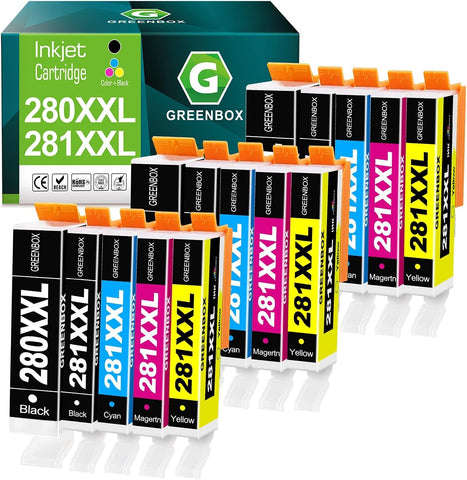 GREENBOX Compatible Ink Cartridge Replacement for Canon 280 281 PGI-280XXL CLI-281XXL for Canon PIXMA TR7520 TR8520 TS9120 TS6120 TS6220 TS8120 TS8220 TS9520 TS9521 Printer (15 Pack)