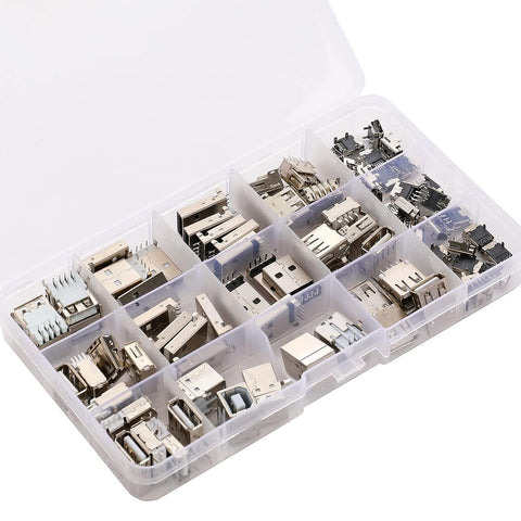 Teansic 82 Pcs 14 Styles Micro USB 3.0 Type A Male Female Plug Connector Assortment Set DIY Jack Socket Connector USB Connector for Mobile Phone and Other Product Repair Part