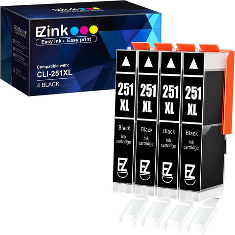 E-Z Ink (TM Compatible Ink Cartridge Replacement for Canon CLI-251XL CLI 251 XL to use with PIXMA MX922 MG5520 MG7120 MG6320 MG6620 MG5620 IX6820 IP8720 Printer(Black, 4 Pack)