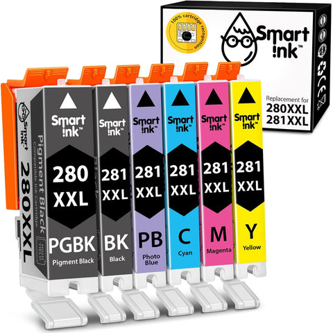 Smart Ink Compatible Ink Cartridge Replacement for Canon PGI-280XXL CLI-281XXL PGI 280 CLI 281 to use with Pixma ?TS9120 TS8320 TS8220 TS8120 (PGBK & BK/C/M/Y/PB) 6 Combo Pack