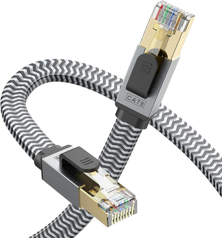 Flat Cat 8 Ethernet Cable 40ft, Morlecs Nylon Braided High Speed 40Gbps 2000Mhz SFTP Heavy Duty Cat8 Network LAN Patch Cord,RJ45 Cable Shielded for Gaming, PS16, Xbox, Modem, Router, PC, Laptop