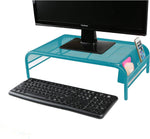 Mind Reader MESHM-TUR Metal Mesh Monitor Stand and Desk Organizer with Side Compartment, Turquoise