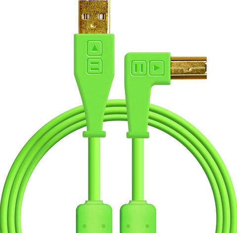 DJ TechTools Chroma Cables Right-Angled USB-A to USB-B Cable | 1.5m / 5 ft | Audio Optimized | Shielded from Interference | Cable Tie (Green)