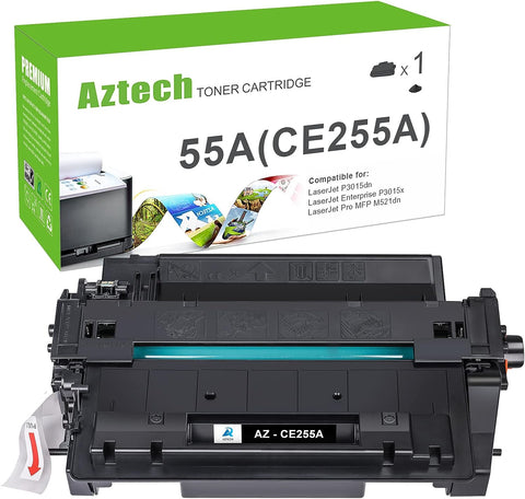 Aztech Compatible 55A Toner Cartridge Replacement for HP 55A CE255A 55X CE255X for HP Laserjet P3015 P3015dn P3015x Pro 500 MFP M521dn M521dw M521 M525 Printer Ink (Black, 1-Pack)