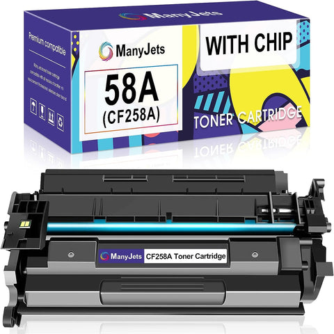 ManyJets 58A CF258A (with Chip) Compatible Toner Cartridge Replacement for HP CF258A 58A 58X CF258X for HP Pro MFP M428fdw M404dn M404n M428fdn M404dw M404 M428 M428dw M304 (Black,1-Pack,with Chip)