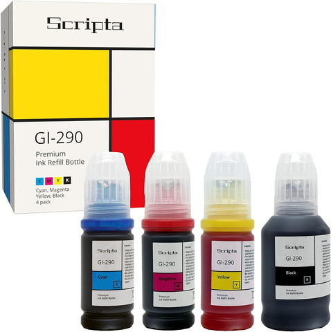 Compatible Ink Bottle Replacement for Canon GI290 GI-290 (Black, Cyan, Magenta, Yellow, 4-Pack)