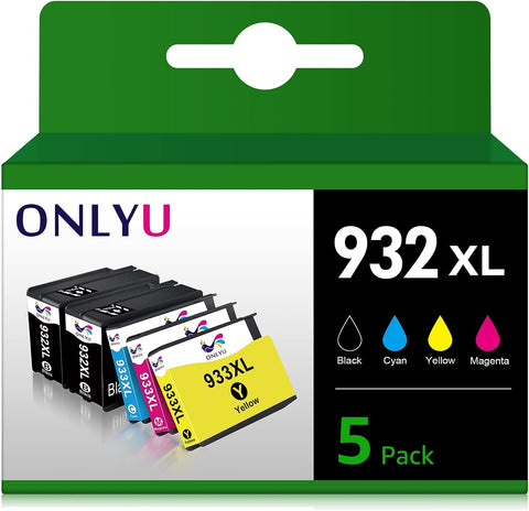 ONLYU CompatibleInk Cartridges for HP 932XL 933XL 932 933 Combo Pack for HP OfficeJet 6600 6700 6100 7110 7612 7510 7610 7620 Series (2Black, Cyan, Yellow, Magenta, 5 Pack)