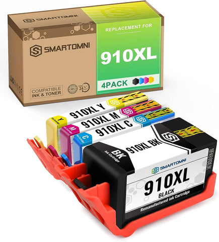 S SMARTOMNI 910XL Compatible 910XL 910 Ink Cartridge Replacement for HP 910XL High Yield Ink Cartridge for HP OfficeJet Pro 8015 8018 8020 8022 8024 8025 8028 8031 8033 8034 8035 (KCMY, 4 Pack)