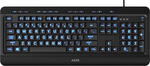 Azio Large Print Keyboard - USB Computer Keyboard with 3 Interchangeable Backlight Colors (KB505U)