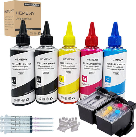 HEMEINY 65XL Ciss Ink Cartridges and Ink Refill Bottles Compatible with HP Deskjet 3700 3758 3720 3730 3732 2600 2625 2628 2635 2655 2680 3772 Envy 5000 5055 5058 5012 5030 5032 5034 5070 Printer