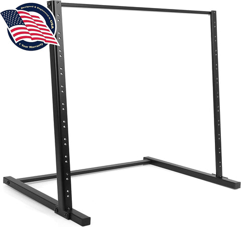 Pyle 12U Open Frame Steel-19'' Floorstanding, Patch Panel Shelf Bracket, Standing Desktop Server Room Rack for Computer/AV/Media & IT Equipment, Black (PLRSTND10)