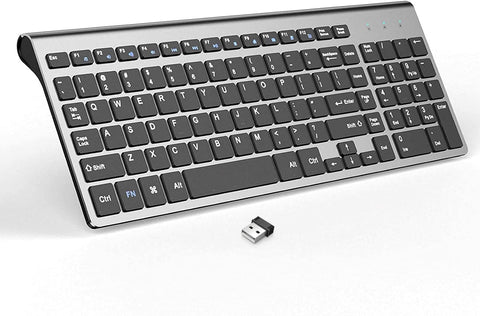 J JOYACCESS Wireless Keyboard, 2.4G Slim and Compact Wireless Keyboard for PC, Mac,iMac?Desktop, Computer, Laptop, Smart TV?Windows XP/Vista/7/8/10 Black and Grey