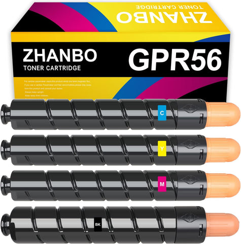 ZHANBO Remanunfactured Set GPR56 GPR-56 Toner Cartridges Compatible Canon GPR-56 Toner for Canon ImageRunner Advance C7565 C7570 C7580 Printer.GPR-56 Toner Black / Cyan / Magenta / Yellow