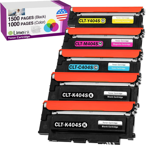 Limeink 5 Compatible Toner Cartridges Replacement for Samsung 404s 404 CLT-K404S CLT-C404S CLT-M404S CLT-Y404S Express Xpress SL-C430W SL-C480FW SL-C480W k404 y404 c480 c430 (2 Black, 1 Each Color)