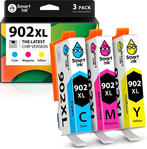 Smart Ink Compatible Ink Cartridge Replacement for HP 902 XL 902XL (C/M/Y Combo Pack) Advanced Chip Technology to use with Officejet Pro 6978 6968 6974 6975 6960 Officejet 6951 6954 6956 6958 Printers